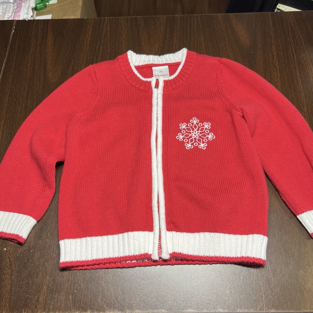 Vintage Hanna Andersson Baby Cardigan Red Snowflake Zip Sweater 90 18–24M EUC